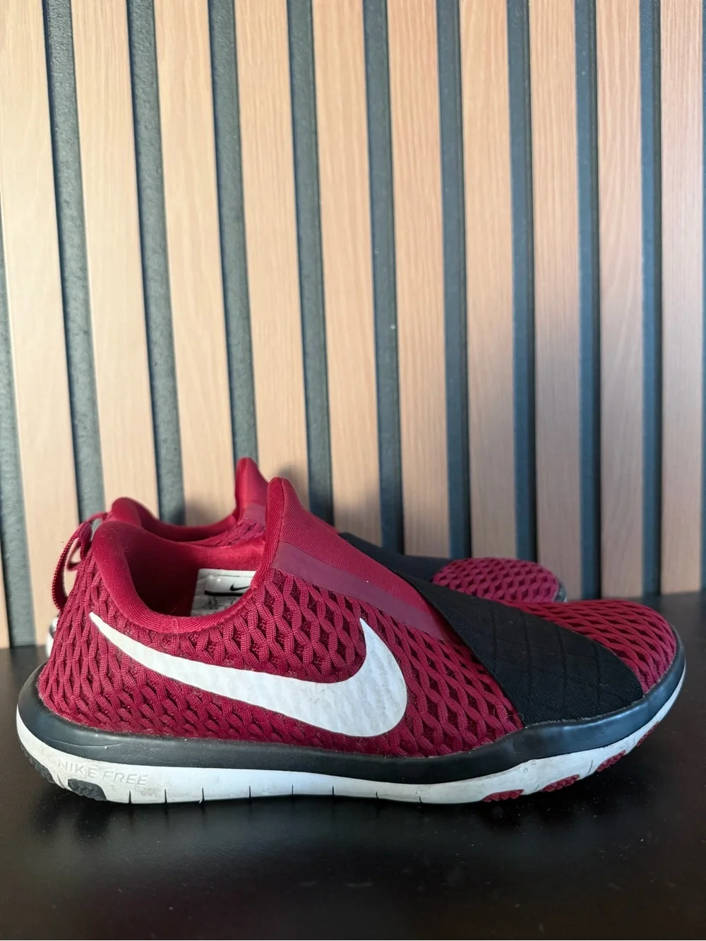 Nike Burgundy Mesh Slip-On Sneakers with White Swoosh
